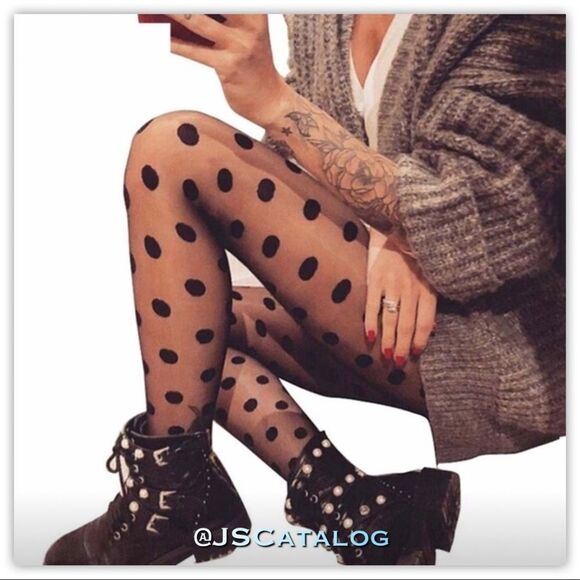 🖤 Large Polka Dots Sheer Pantyhose OS - Picture 2 of 5